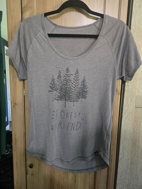 Tentree Tan Scoop Neck Tee With Forest Design Size Small